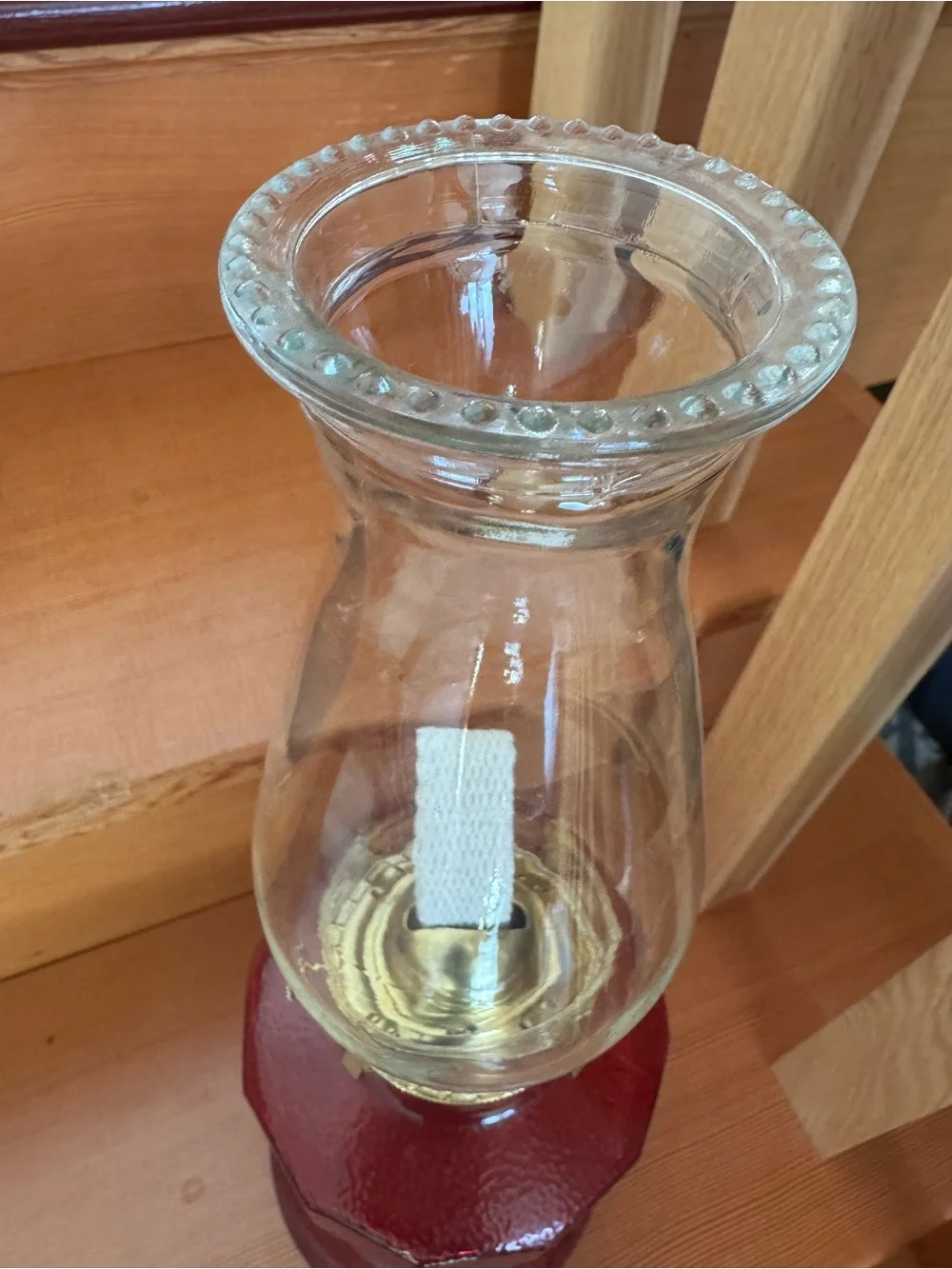 VTG Homesteader Red Glass flash technique Accent Oil Lamp New Brass Color parts